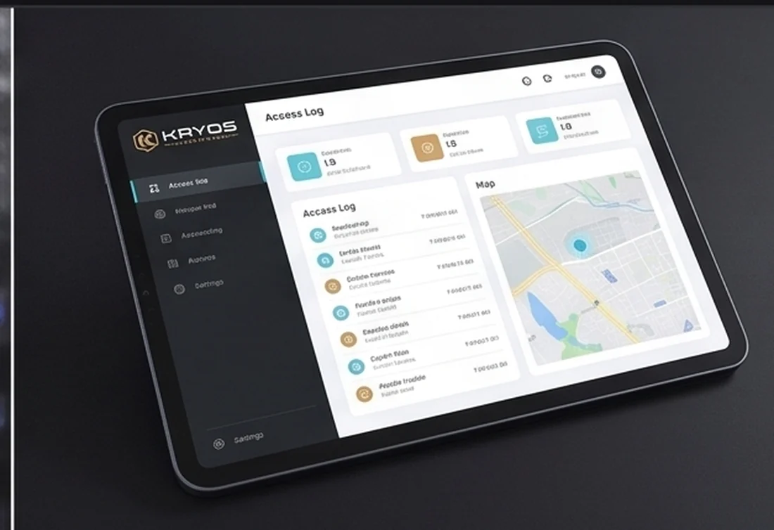 Kryos access-log dashboard running on a tablet